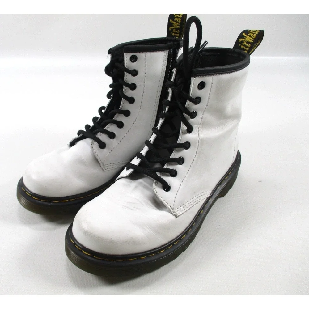 Dr.‎ Martens Kids 1460 J White Leather Combat Side Zip Boots Size US 3